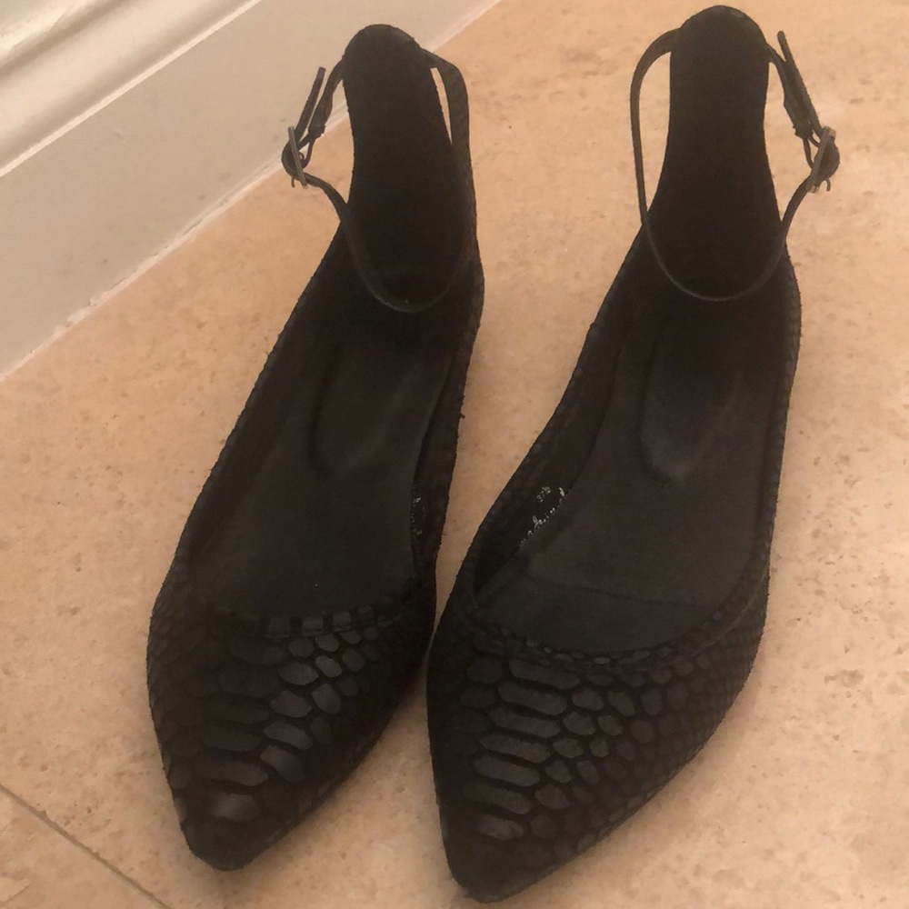 Joie Temple Black Snakeskin Ankle Straps Flats